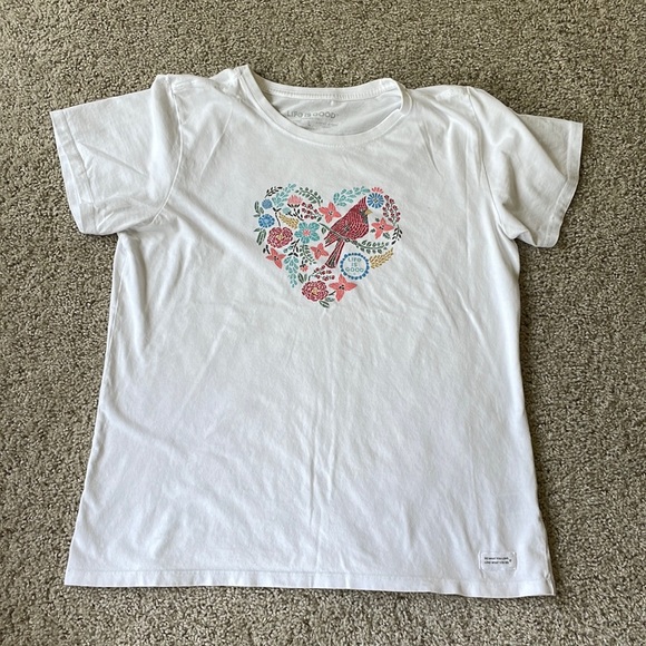Life Is Good woman's Summer T Shirt With Bird Heart Deign - Size L - Picture 2 of 5
